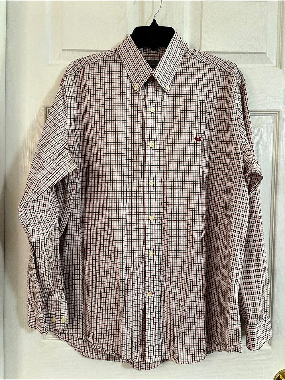 Southern Marsh Plaid Button Down in White & Red Size Medium